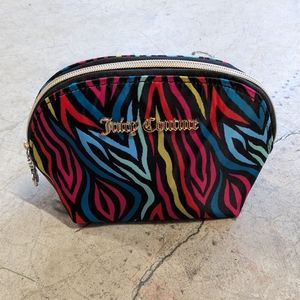 Juicy Couture Rainbow Zebra Print Makeup Bag Blue Pink Red Yellow Black Gold